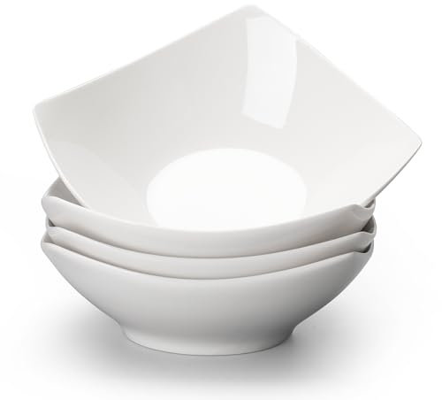 TuYines Salad Bowl Set 4, Porcelain Salad Bowl Set, White, Pasta, Spaghetti Deep Plate, Microwave-Suitable Cereal Bowl, Serving Bowl for Salads, Soups, Appetizers, Fruit