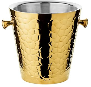 EDZARD Capri Gold Champagne Cooler, Stainless Steel, Double-Walled, Bottle Cooler, Champagne Cooler with Stand, Drinks Cooler for 1 Bottle, Bowl for Wine, Champagne and Ice Cubes
