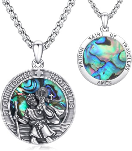 XIXLES Heiliger Christophorus Halskette 925 Sterling Silber Christophorus Kette Herren Mit Heiligem Amulett Medaille Geschenke für Herren Damen