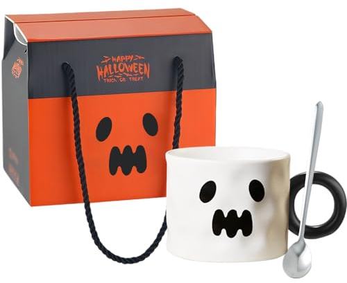 Moerstar Halloween Pumpkin Mug, Halloween Cute Ceramic Autumn Pumpkin Ghost Cups with Handle for Women Men Adults Kids (Style 3)
