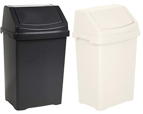 𝐂𝐇𝐏𝐋 𝐒𝐄𝐓 𝐎𝐅 𝟐 – 50L Swing Top Bins (Midnight Greyish & Soft Cream) Heavy-Duty Plastic Dustbins with Removable Lids for Kitchen, Home or Commercial Use