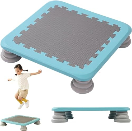 Rebounder Bouncing Board, 25 Inch Indoor Trampoline, Sensory Balance and Bounce Toy for Indoor and Outdoor Kids Toys, Non-Slip Base, Max Loaded 154 Lbs(Blue)