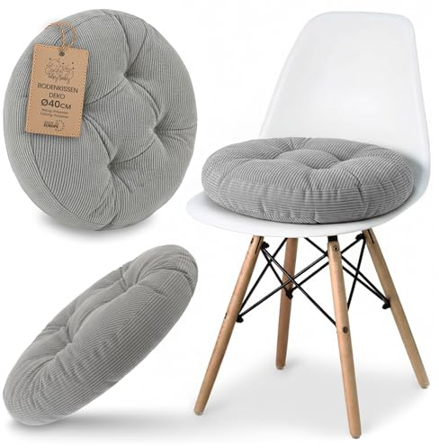 Sitzkissen Rundes Sitzpolster 40 cm aus Cord waschbar – Stuhlkissen & Bodenkissen Sitzpolster Stuhlauflage für Esszimmer Wohnzimmer Küche Sitzbank & Hocker Grau