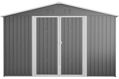 Casetta da giardino XXXL, 300 x 252 x 191 cm, in metallo con tetto a sella, 2 porte scorrevoli, resistente alle intemperie, grigio, per moto, biciclette, attrezzi da giardino