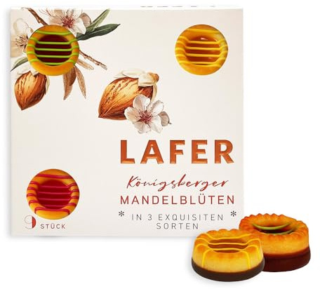 Lafer | Marzipankonfekt Königsberger Mandelblüten | aus Marzipan mit Zitrus, Matcha und Granatapfel | handgefertigtes Konfekt in edlen Sorten | 80 g