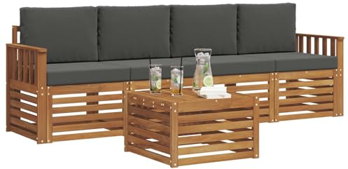 vidaXL Sofagarnituren 5 pcs Natur und Anthrazit Massivholz Akazie, Moderne, langlebige Garten-Sofagarnitur, sectionale Möbel für Patio, Terrasse, entspannte Sitzgelegenheit