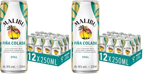 Malibu Piña Colada, fruchtig-frischer Mix aus weißem Rum, Ananas-Geschmack und Kokos-Likör, vorgemischter Cocktail, 12 Dosen à 250 ml, 10 Vol.-% (Packung mit 2)