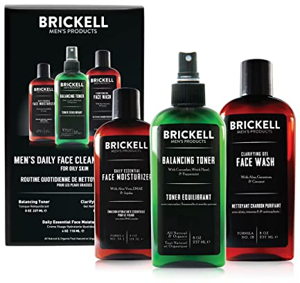 Brickell Men's Products täglich gesicht reinigen routine für fettige haut, alkoholfrei toner, gel-gesichtswäsche und moisturizer, natur- und bio, duftend