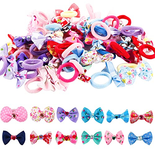 Candygirl Elastische Haargummis für Baby Mädchen, Kinder süße Haarschleifen Haarbänder, Kleinkind Mädchen Pferdeschwanz Halter Seile im günstigen Set (50 verschiedene Designs) C5