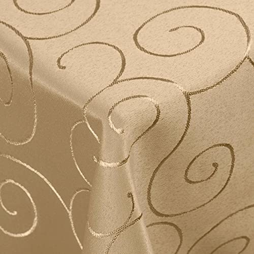 DecoHomeTextil Kringel Tischdecke Eckig 90 x 90 cm Nougat | schwere Qualtität, glänzend, Ornamente, Damast Tafeldecke