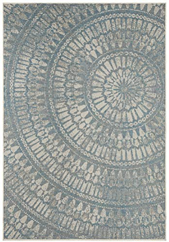 Northrugs In- und Outdoor Teppich Arnon 140x200cm - Flachgewebe Wetterfest Klassisch Orientalisches Design Vintage Look Läufer für Balkon Terrasse Wintergarten Küchenläufer Wasserfest in Türkis Taupe