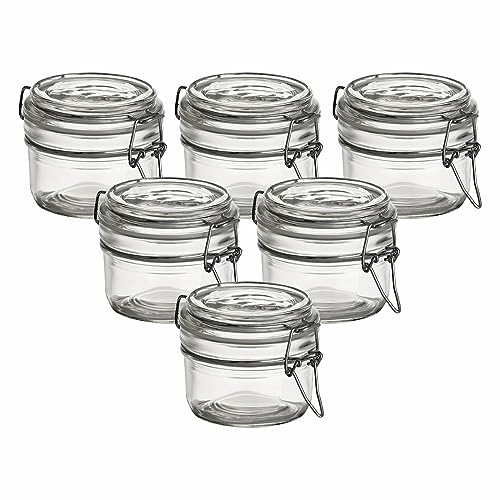 gouveo 6er Set Vorratsglas 120 ml mit Bügelverschluss - Kleine Vorratsdosen aus Glas mit Drahtbügelverschluss - Aufbewahrungsgläser mit Deckel zum Verschließen (BGR120)