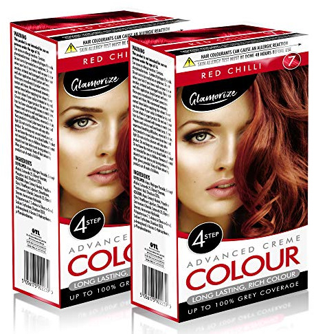 2pk Red Chilli Hair Dye | Easy to Use, Fade Resistant Hair Colour | Includes 2 Colour Creme Gel, 2 Developer Milk, 2 Plastic Gloves and Detailed Instruction Manuals