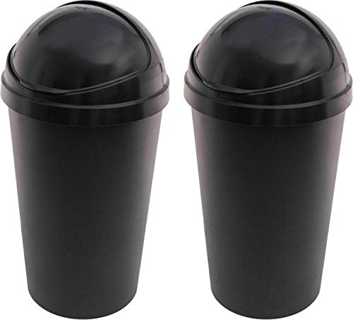 Sterling Ventures 2x Plastic 50L Bullet Bin with Sliding Lid Waste Rubbish Dirt Paper Bin (Black)