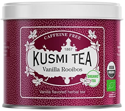 Kusmi Tea - Rooibos Vanille - Infusion Bio - Rooibos Issu de l'Agriculture Biologique - Infusion sans Théine - À Déguster Chaud ou en Thé Glacé - Boîte Thé Métal 100g - Quantité pour environ 50 Tasses