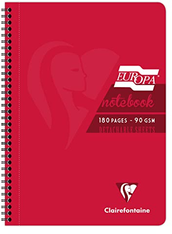 Clairefontaine Europa 5805ZPack - Pack of 5 Spiral Notebooks, Glossy and Resistant Covers, 180 Lined Sheets, A4 Format and Micro-Perforated Pages, Red Cover