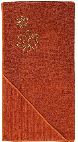 Winthome Hundehandtuch Extra Saugfähig - Handtuch Hund Schnell Tocknend, Handtuch Hund mit Taschen, Handtuch Mikrofaser Weich, Hundebademantel für Große Mittelgroße Kleine Hunde/Katze (77x97cm,Braun)