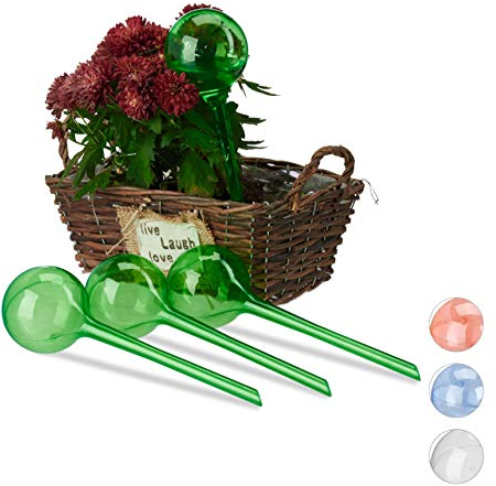 Relaxdays 4 x Bewässerungskugeln im Set, 2 Wochen, Versenkbar, Topfpflanzen, Dosierte Bewässerung 250 ml, Kunststoff, grün