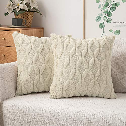 MIULEE Kissenbezüge 2er Set Wolle Sofakissen Sanft Dekokissen Weich Kissenbezug Couchkissen Dekorativ Zierkissenbezug für Sofa Bett Wohnzimmer Schlafzimmer klassischer Style Beige 50x50cm