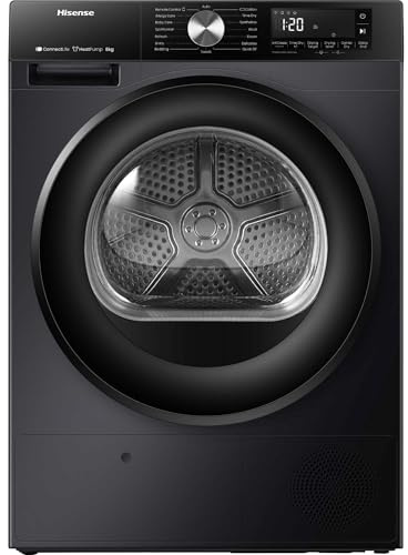 Hisense DH3S802BB3 Kondenstrockner mit Wärmepumpe / 8KG / 16 Programme/ConnectLife/Autodry/QuickDry/Allergie-Pflege/Auffrischen/TwinAir/DelayEnd/Feuchtesensor/EEK: C/Schwarz