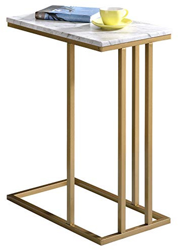 IDIMEX Bout de canapé Carlota en métal doré et Plateau rectangulaire en MDF décor marbre Blanc, Table d'appoint Table à café Table Basse de Salon Design Chic et élégant
