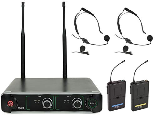 Kit de micrófonos inalámbricos profesionales de diadema 864,8 MHz (azul) + 863,1 MHz (amarillo)