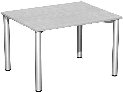 Schreibtisch feste Höhe, einseitig zurückgesetzt, 1400x800x720, Ahorn/Silber
