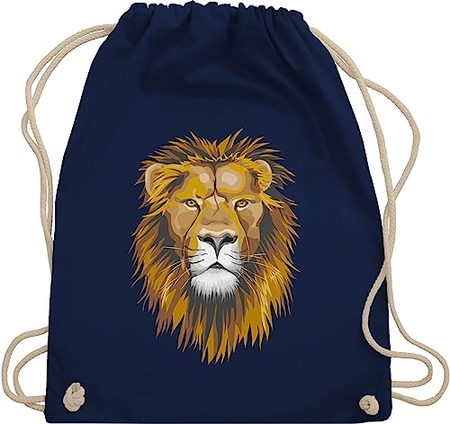 Turnbeutel Rucksack - Dschungel Deko Wildnis - Löwe - Unisize - Navy Blau - tasche afrika tiere kinderrucksack tier tiermotiv animal print löwen juterucksäcke tiermotive raubkatze trainingsbeutel