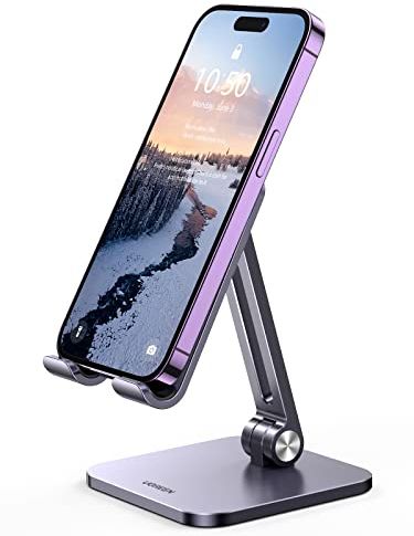 UGREEN Phone Stand Desk Aluminum Foldable Mobile Phone Holder Adjustable Table Mount Compatible with iPhone 16 Pro Max 15 Plus 14 13 12 11,Galaxy S24 S23 Ultra A15,Redmi Note 13,Pixel 9 8,iPad Mini