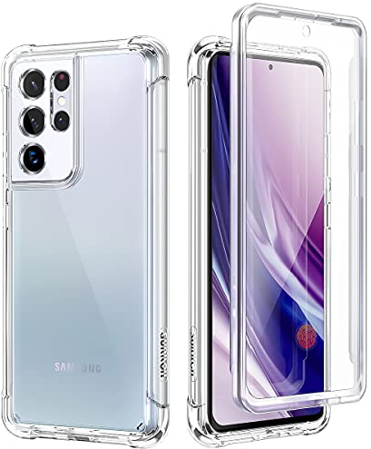 SURITCH für Samsung S21 Ultra Hülle Schutzhülle 360 Stoßfest Transparent Front Und Rückenschutz Handyhülle mit Kameraschutz TPU Bumper Eingebautem Displayschutz für Samsung Galaxy S21 Ultra 6.8 -Klar