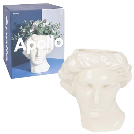 DOIY - Moderne dekorative Vase - Design in Form des griechischen Gottes Apollon - Hergestellt aus Keramik - Blumenvase - Dekorativer Blumenhalter - Weiß - 20x20x23,4 cm