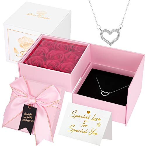 Joyhoop Rosa Sant Jordi Regalos Dia de la Madre, Rosa Eterna Caja de Joyería con Collar, Regalos Sant Jordi Regalos Mujer, Regalos Originales para Mujer Cumpleaños San Valentin Regalos Mama.