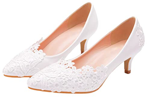 Minetom Damen Braut Hochzeit Abend Party Schuhe Frauen Spitzen Stiletto High Heel Pumps Elegante Formale Brautschuhe