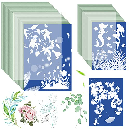 Meetory 38 Cyanotypie Kit A4 A5, 36 Sonne Papier mit 2 Acryltafel, Natur Drucken für Kinder Erwachsene Basteln, Hochempfindliches Solar DruckPapier (8,3 x 11,7, 8,3 x 5,8)