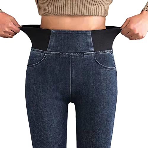Onsoyours Leggings Femme Taille Haute Imitation Denim Jeggings Moulant Jeans Legging Slim Extensible Pantalon de Crayon A Bleu Foncé S