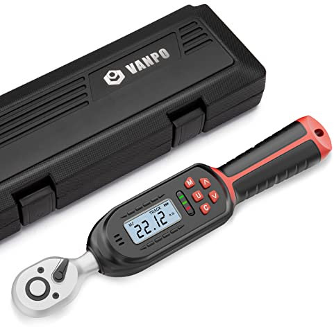 VANPO 1/4 Digital Torque Wrench, 1.1-22.1 ft-lbs/1.5-30Nm, Bike Torque Wrench with Preset Value, ±2% Accuracy, Buzzer and LED Flash Notification