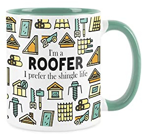 Purely Home Roofer Mug Fun Trades Gift - White and Turquoise Coffee/Tea Present Mug Gift