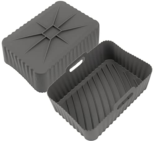 Silicone Air Fryer Liners Ninja, Air Fryer Accessories for Ninja Foodi Dual Air Fryer AF300UK, AF400UK, Reusable Silicone Air Fryer Basket,Rectangular Baking Tray Dual Inserts Basket,2Pcs