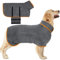 Kuoser Hundebademantel, Mikrofaser Hunde Bademantel Badetuch, Bademantel Hund Extra Saugfähig, Einstellbar Hundehandtuch mit Klettverschluss, Grau HundeBademantel für Große Hunde