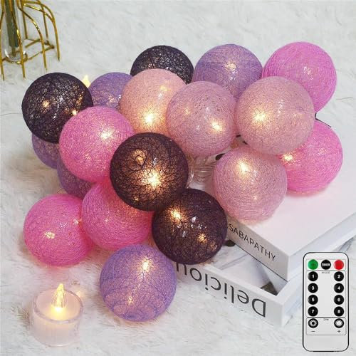 Fairy Lights LED String Lights - 3.8M 20 Pcs UK Plug Cotton Ball String Lights with Remote Control for Wedding Party Home Christmas Decoration