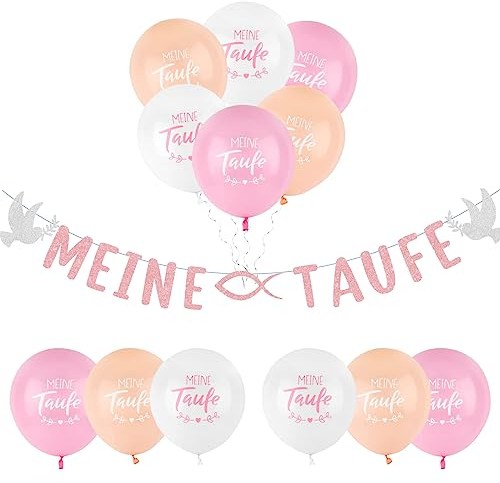 Neodtx Taufe Deko für Mädchen - Luftballons, Girlande, Kommunion & Konfirmation Deko Set in Rosa - Banner, Tischdeko & Gastgeschenke zur Taufe