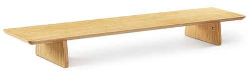 Navaris Dual Monitor Stand Riser - Real Wood Double Width Desk Shelf for Holding 2 Computer Screens - 109cm x 23cm x 12cm (42.9 x 9.1 x 4.7) - Bamboo