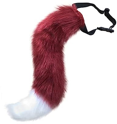 Surakey Halloween Kostüme Plüsch Fuchsschwanz Cosplay Kunstpelz Fuchs Wolf Kostüm Katze Schwanz Kinder Erwachsene Cosplay Halloween Weihnachtsfeier Fasching Karneval Masquerade Cosplay Frauen,Weinrot