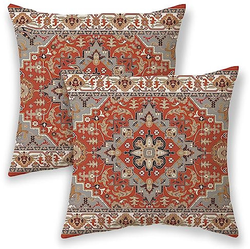 BETGINY Boho-Kissenbezüge, 40,6 x 40,6 cm, gebranntes Orange, Grau, ethnisches Design, Outdoor, dekorative Wurfkissen für Couch, Herbstteppich, Muster, Dekor, Kissenbezug, 2 Stück,