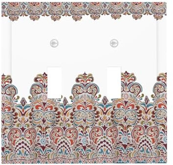 Bunte Boho Paisley Damast Print Doppel Kippschalter Abdeckung Dekorative Schaltplatte 2 Gang Wandplatte Elektrische Frontplatte für Badezimmer Schlafzimmer Dekor