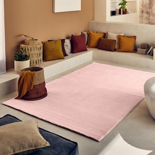 Nazar Tapis Salon, Tapis Multicolore, Tapis Rectangulaire, Tapis Motif Géométrique, Tapis Doux Chambre, Tapis Crème, Grand Tapis, Chambre et Couloir (567 Rose, 160x230 cm)