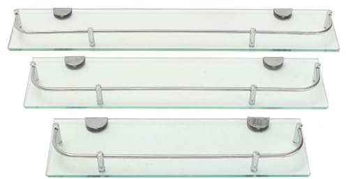 BTGGG Glass Shelf Bathroom Shelves Wall Mounted 3 Sizes 40mm 50mm 60mm Glass Floating Shelves with Single Tier Shower Shelves for Bathroom with Stainless Steel Rail, 50cmX11cmx3.5cm(M)