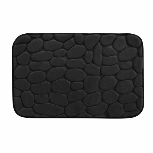 Dynamic24 3D Kieselstein Badematte Badteppich Duschvorleger saugfähiger Badvorleger Badezimmerteppich Duschmatte Deko rutschfeste Fußmatte Matte für Badezimmer Steine (Schwarz)