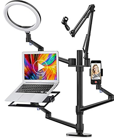 Monitorhalterung Desktop-Live-Ständer-Set 6-in-1 mit 10-Zoll-LED-Ringlicht-Mikrofonhalterung, passend for 17-32-Zoll-Monitorhalter / 12-17-Zoll-Laptop-Ständer for Make-up-Video-Liv Monitorarm-Desktop-