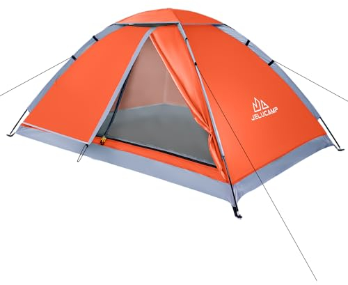 JELUCAMP 1/2 Personen Kuppelzelte für Camping, leichtes tragbares Rucksackzelt, klein, einfach aufzubauen, Outdoor, wasserdicht, Camping, Wandern, Zelt für Erwachsene, 2-Personen-Zelt, Orange